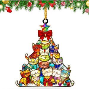 Cat Christmas Ornaments Gift for Cat Lovers & Home Decor Holiday Cat Decor (1pc)